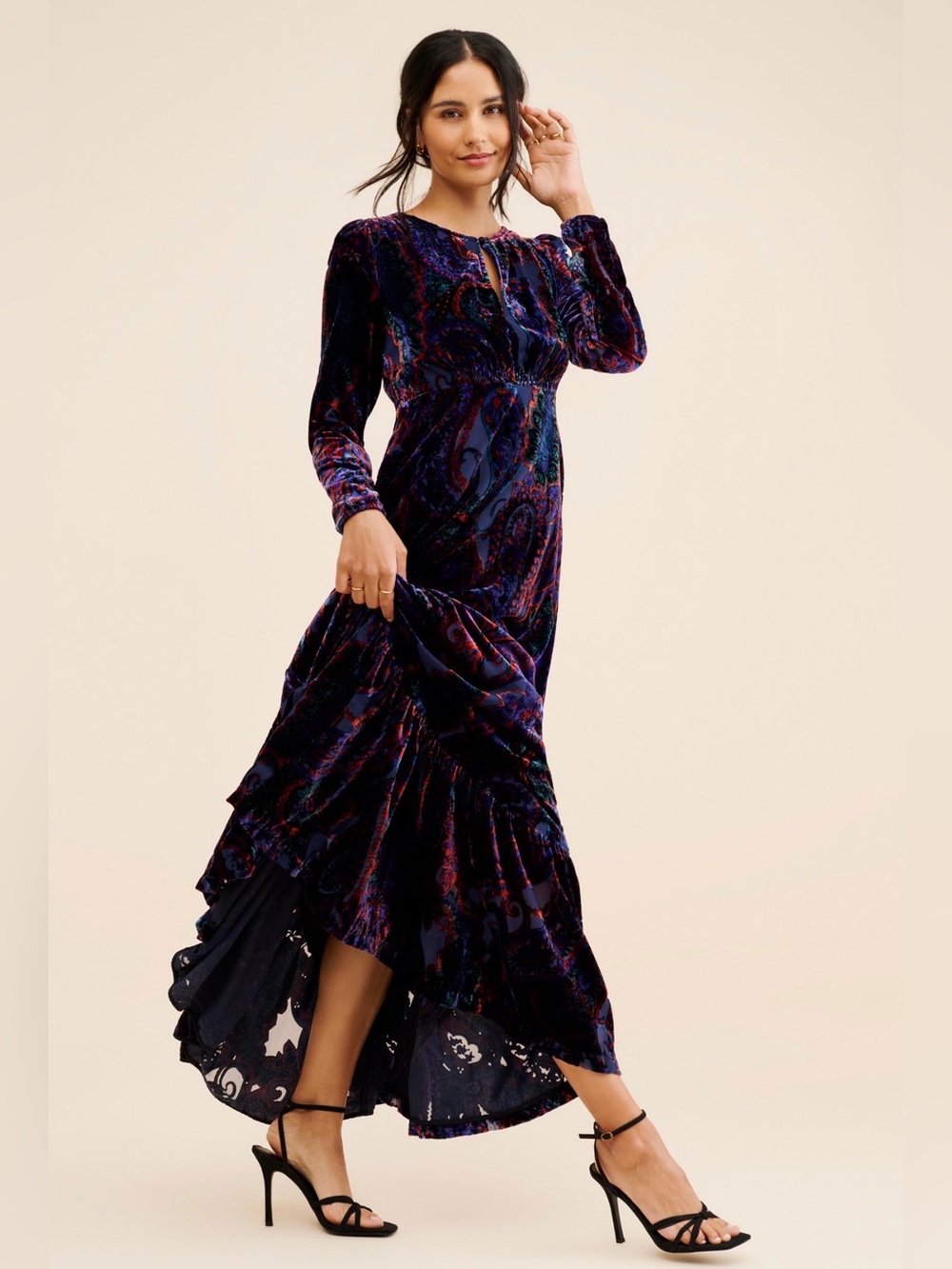 Anthropologie Burnout Velvet Paisley Maxi Dress Blue Purple Size 10 - Picture 10 of 16
